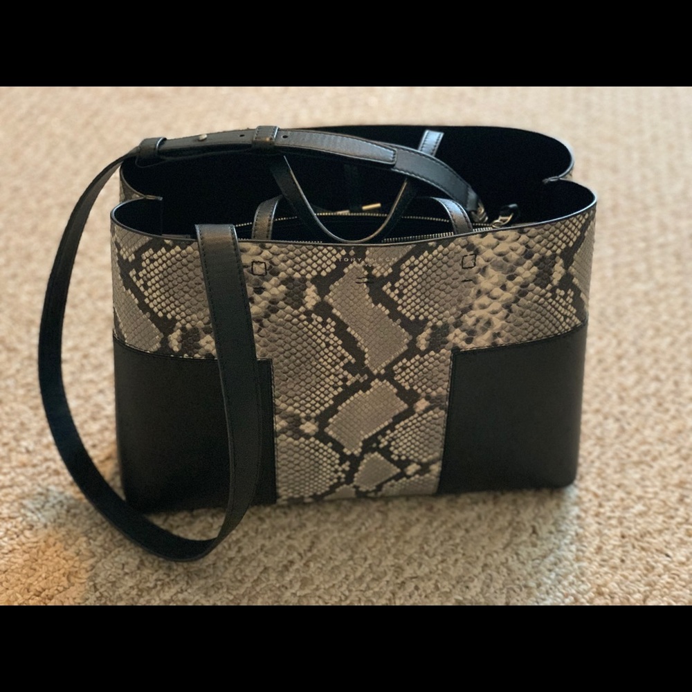 Tory Burch Block T Snake Leather Compartment Bag